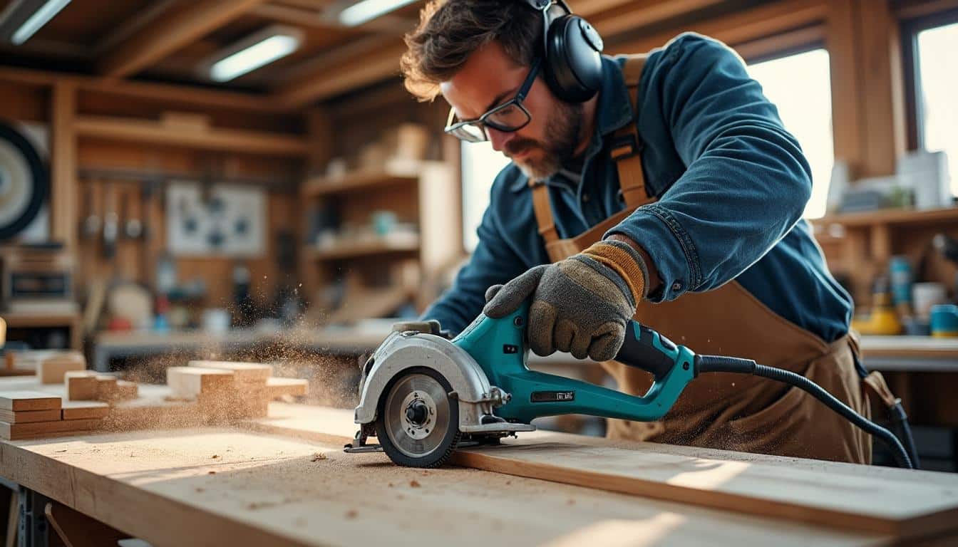 Illustration: Comment utiliser la scie circulaire Makita plongeante pour un travail ergonomique et sécurisé